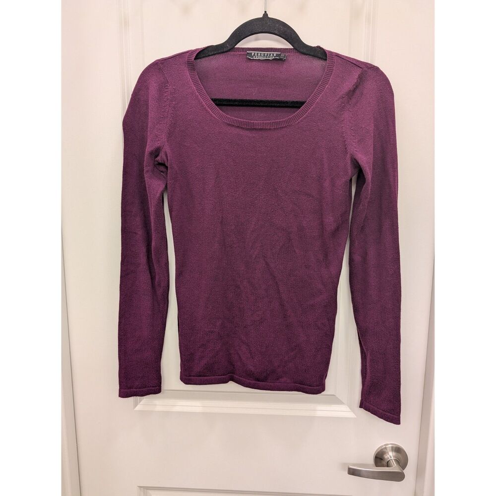 Peruvian Connection Womens XS Plum Purple Scoop Neck Long Sleeve Knit Sweater